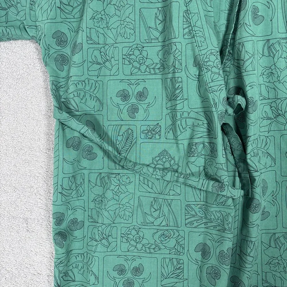 Vintage Women's‎ Emerald Green Kimono Robe Framed Botanical Patchwork Print MCM